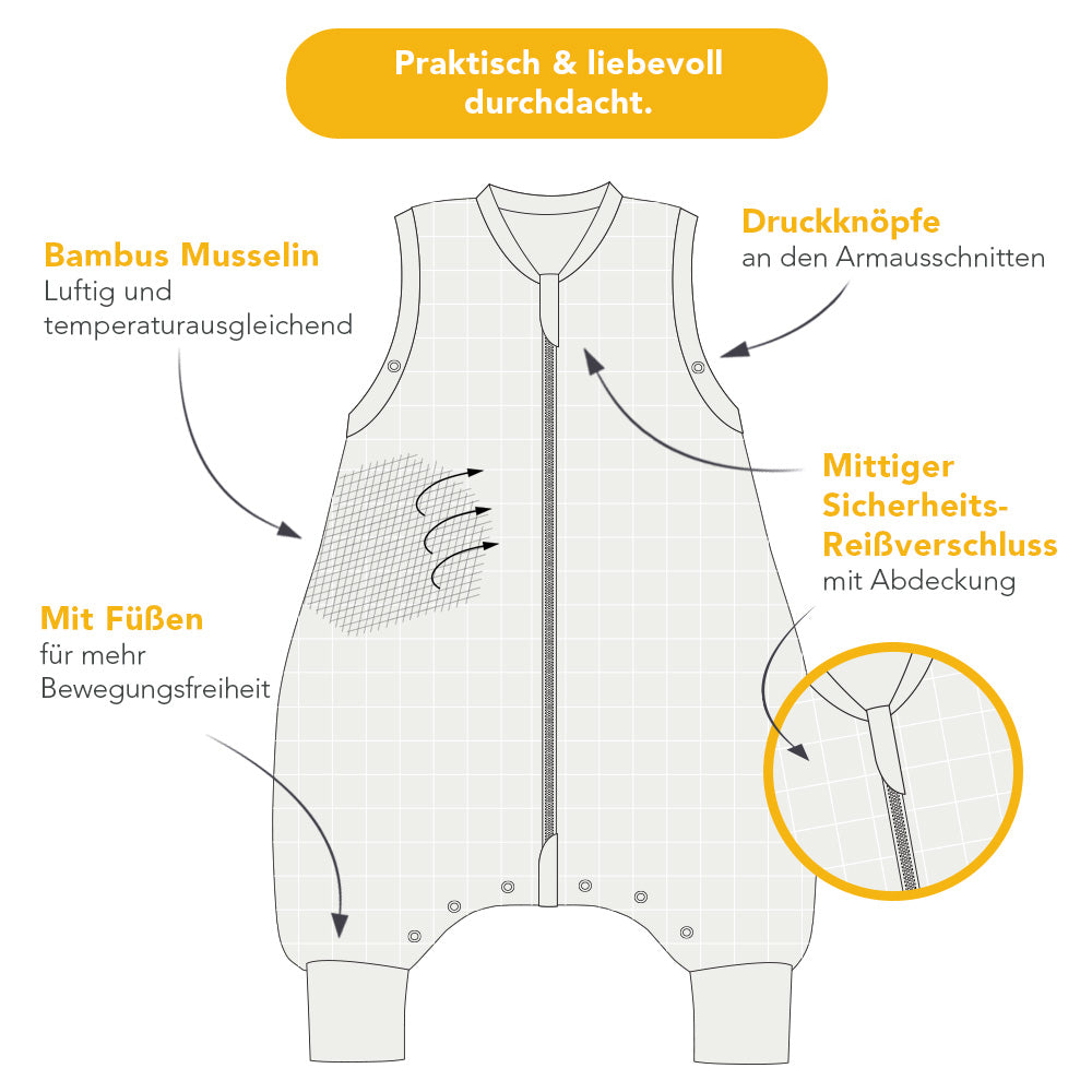 Musselin Schlafsack mit Füßen, 0.5 TOG