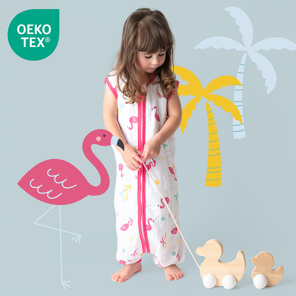 Musselin Schlafsack mit Füßen 0.5 TOG_Flamingo_OEKOTEX_412