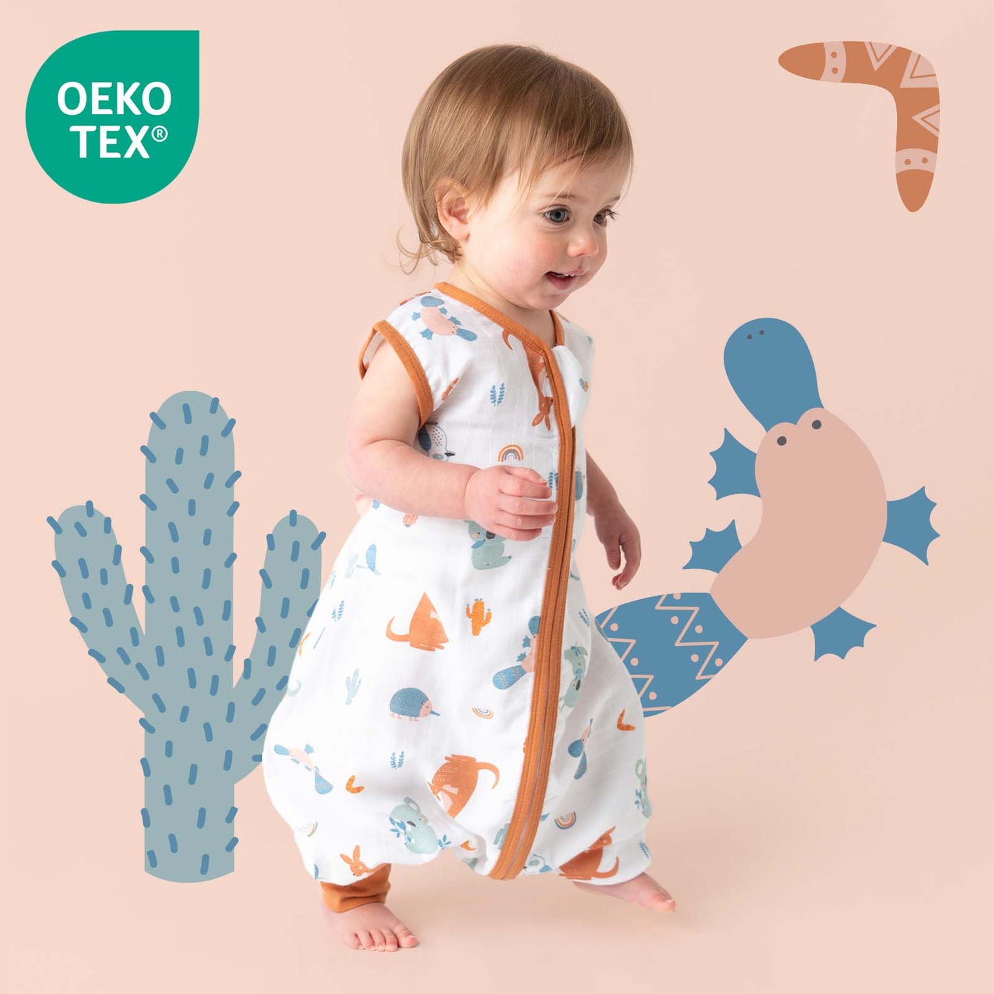 Musselin Schlafsack mit Füßen 0.5 TOG_Känguru_OEKOTEX_412