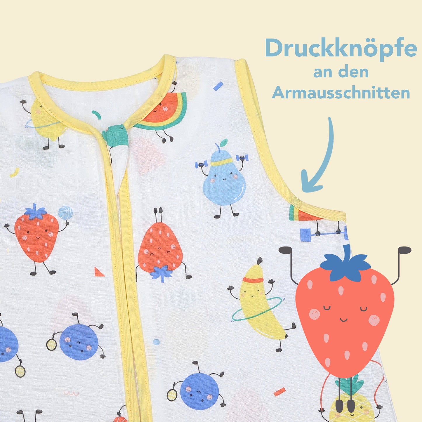 Musselin Babyschlafsack 0.5 TOG_Fruchtathleten_Armausschnitt_415