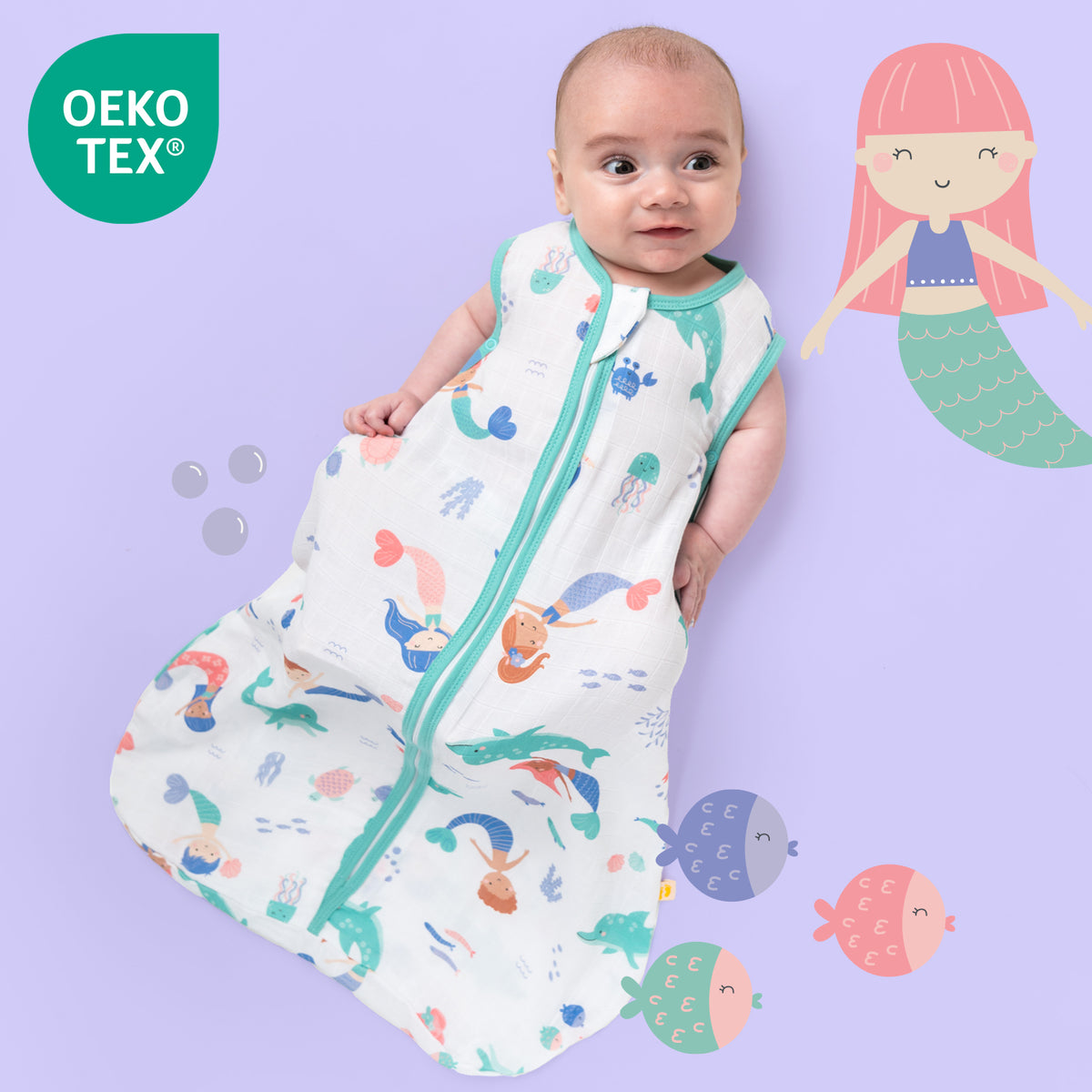 Musselin Babyschlafsack 0.5 TOG_Meerjungfrau_OEKOTEX_415