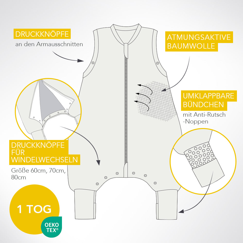 Schlafsack mit Füßen und umklappbaren Bündchen 1.0 TOG