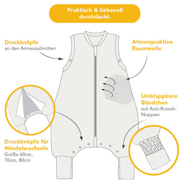 Bio Schlafsack mit Füßen und umklappbaren Bündchen 1.0 TOG