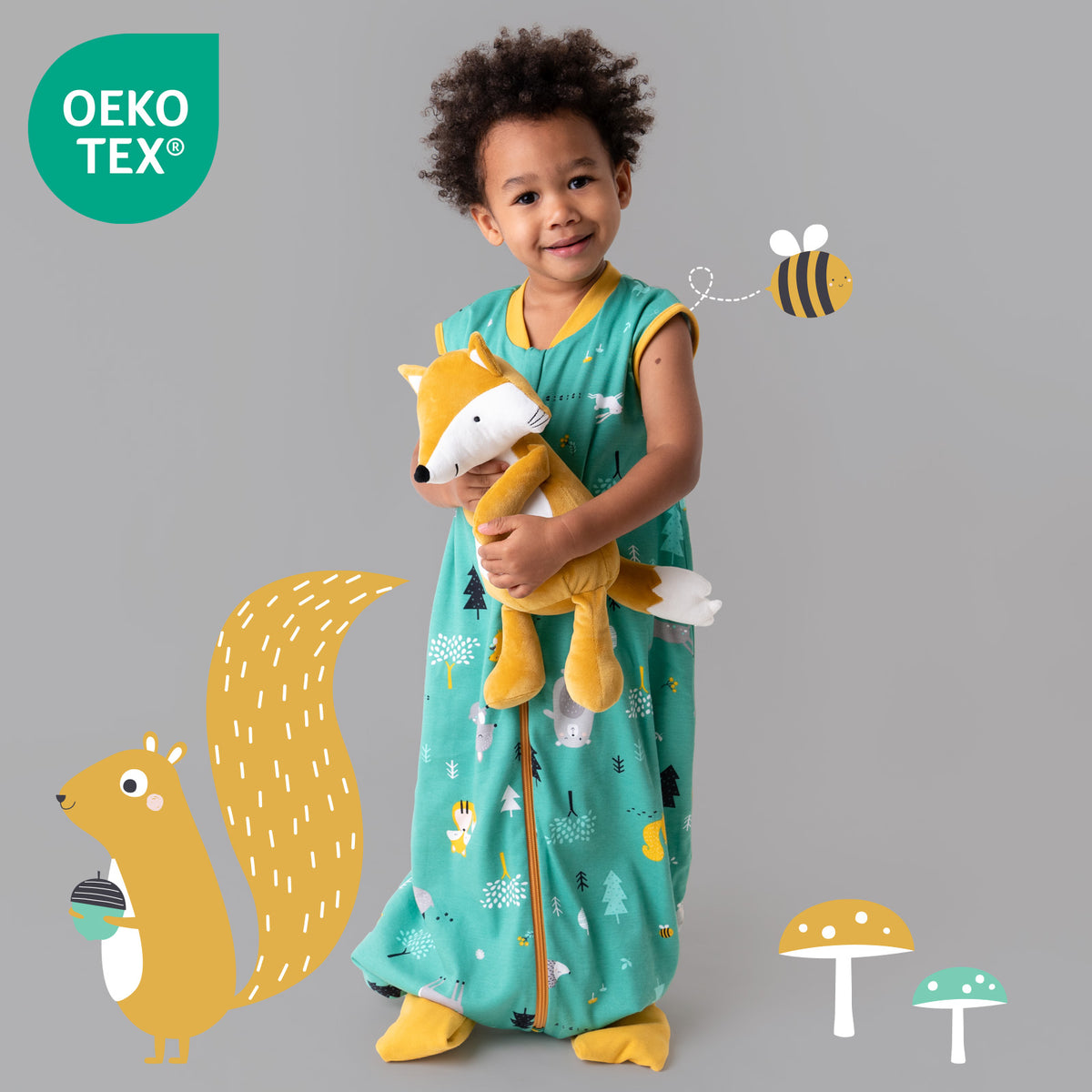 Bio Schlafsack mit Füßen und umklappbaren Bündchen 1.0 TOG_Waldtiere_OEKOTEX_419