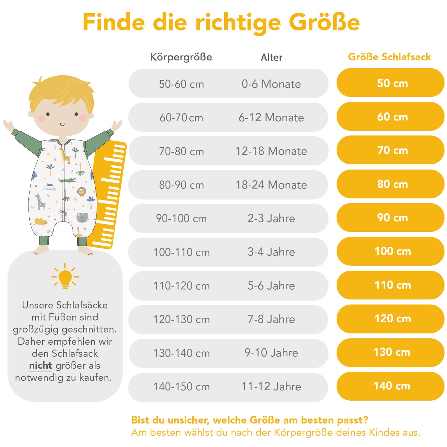 Bio Schlafsack mit Füßen und umklappbaren Bündchen 1.0 TOG