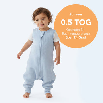 schlafsack -5 grad Musselin mit Füßen, 0.5 TOG Varianten:Art.-Nr.: 12802, Größe: M, Maße: 50 × 72 × 87/138 cm, bis zu: 35 kg, Artikelgewicht: 16 kg, Innenmaße: 46 × 66 × 73 cm graduation Easy Flex® - Mechanikschutz