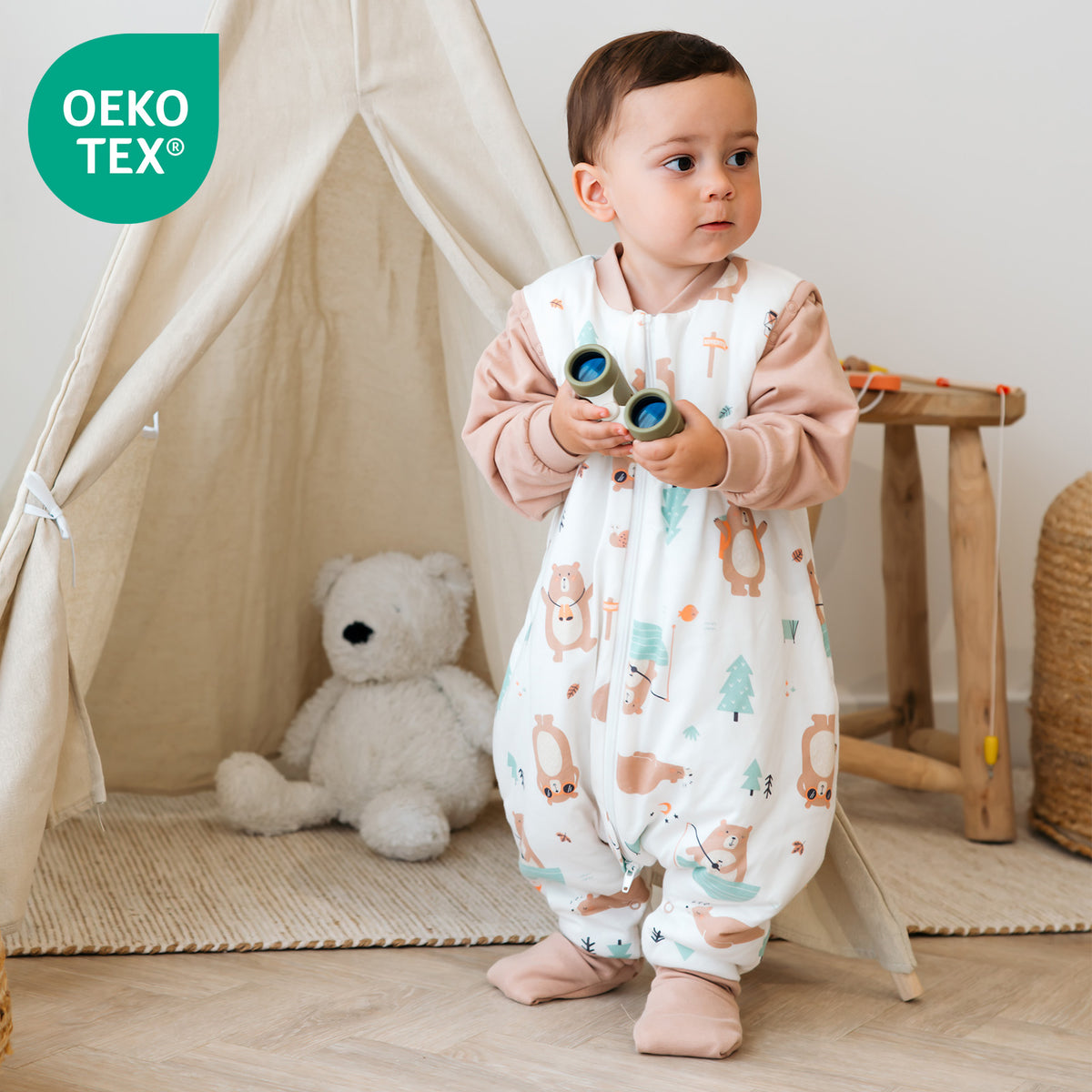 Schlafsack mit Füßen und umklappbaren Bündchen 2.5 TOG_Entdecker Bär_OEKOTEX_461