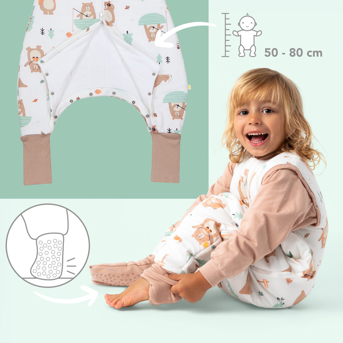 Schlafsack mit Füßen und umklappbaren Bündchen 2.5 TOG_Entdecker Bär_Fußbündchen_461