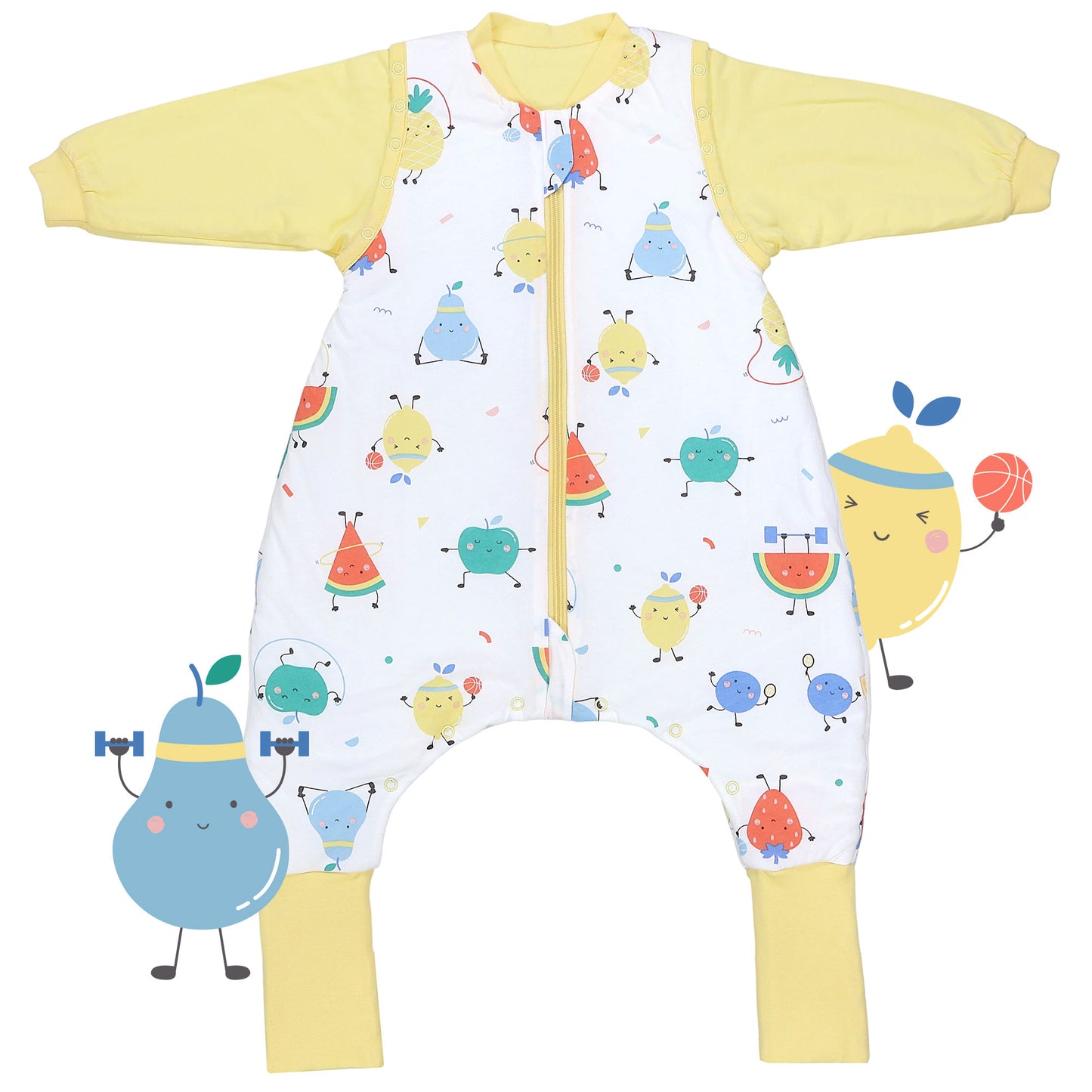 Schlafsack mit Füßen und umklappbaren Bündchen 2.5 TOG_Fruchtathleten_Vorderseite_461