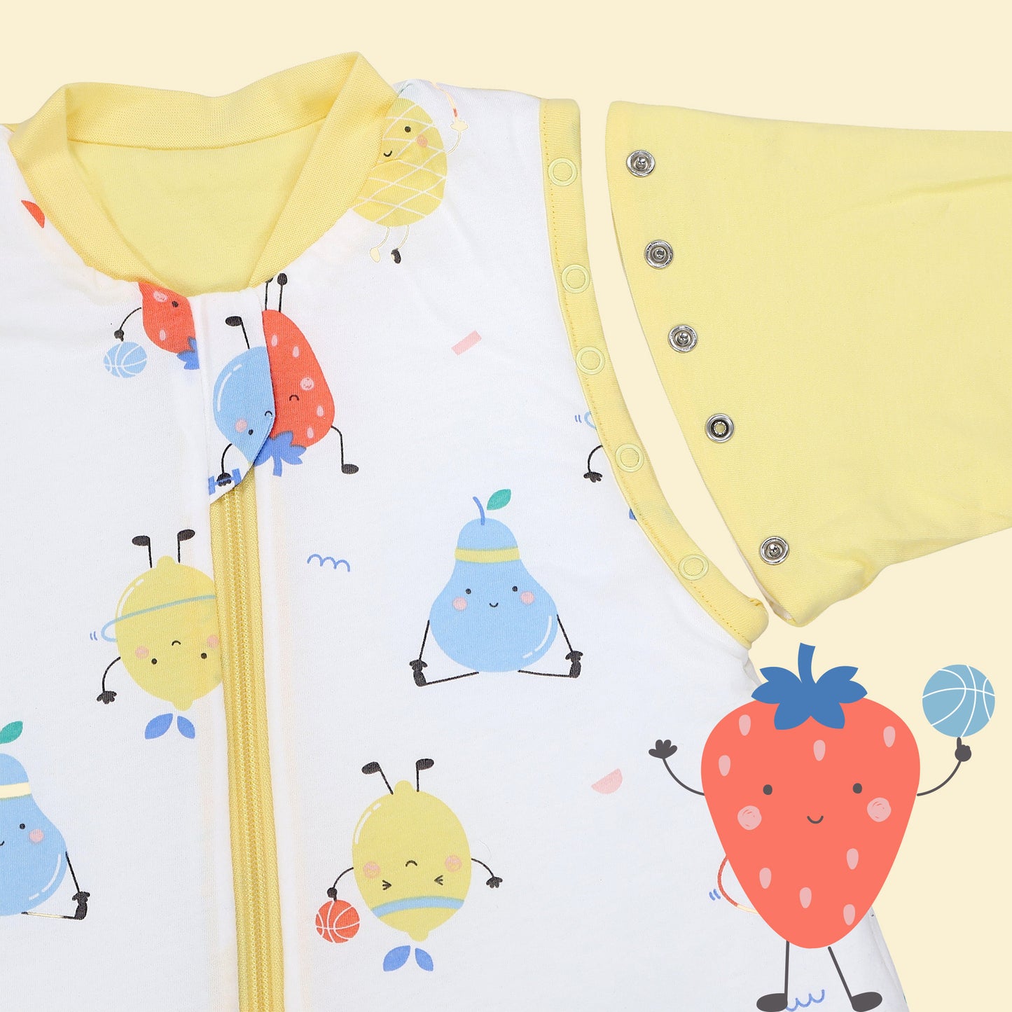 Schlafsack mit Füßen und umklappbaren Bündchen 2.5 TOG_Fruchtathleten_Armausschnitt_461