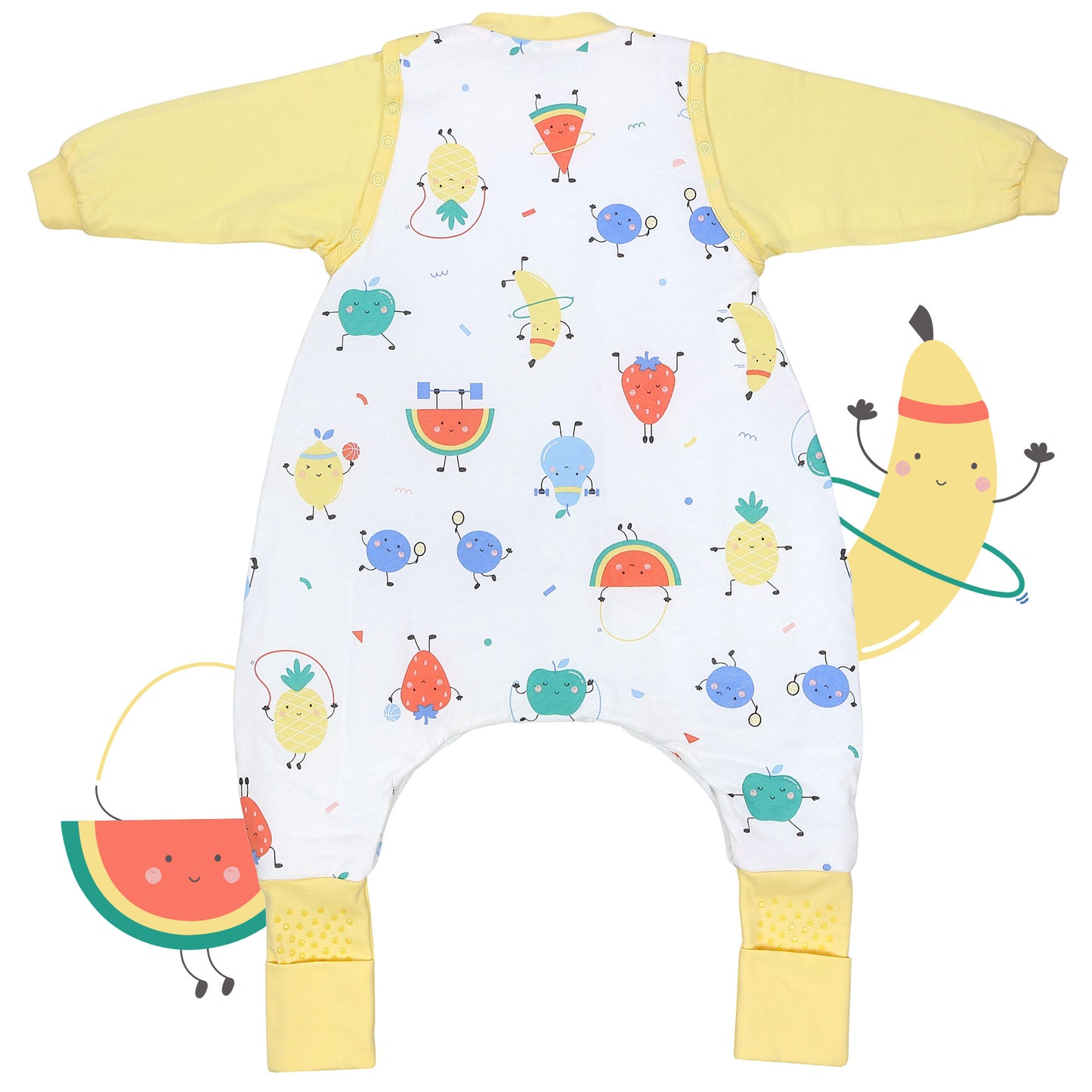 Schlafsack mit Füßen und umklappbaren Bündchen 2.5 TOG_Fruchtathleten_Rückseite_461