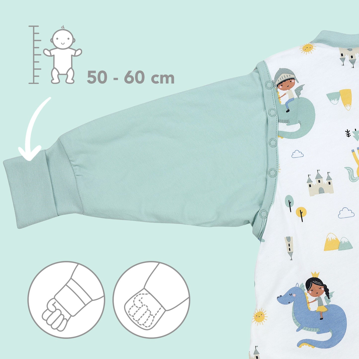 Schlafsack mit Füßen und umklappbaren Bündchen 3.5 TOG_Fantasia_Armausschnitt_468