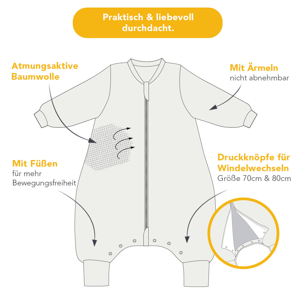 Bio Schlafsack mit Füßen und umklappbaren Bündchen 3.5 TOG