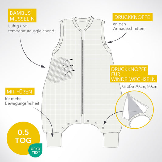 Musselin Schlafsack mit Füßen, 0.5 TOG - (Bild-87)